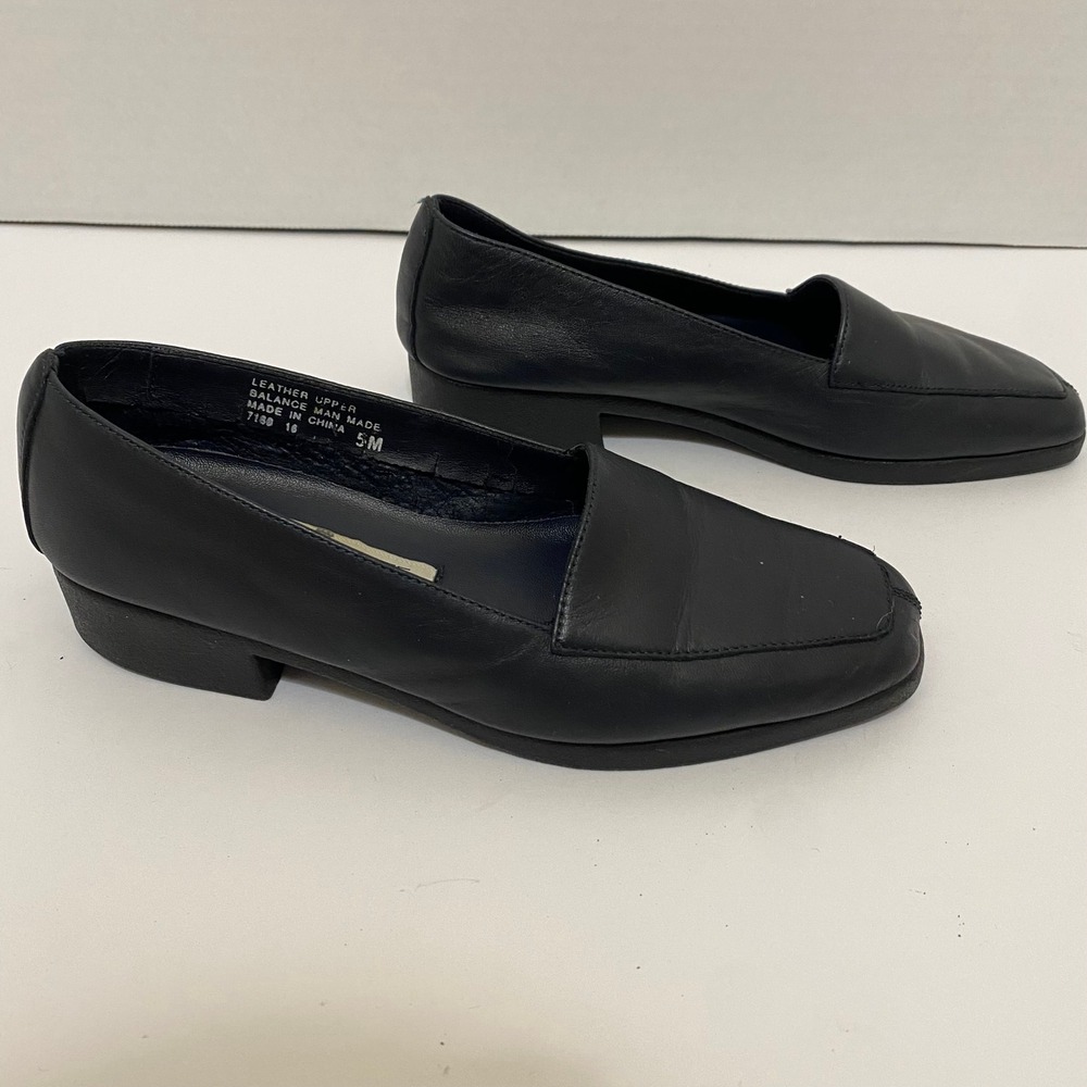 Feather Lite Sport 90s Loafers Women 5 Black  Leather Square Toe Block HeelF - Picture 3 of 6